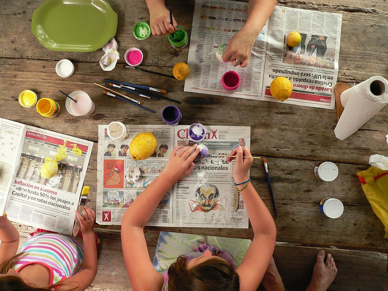 Children learning to paint